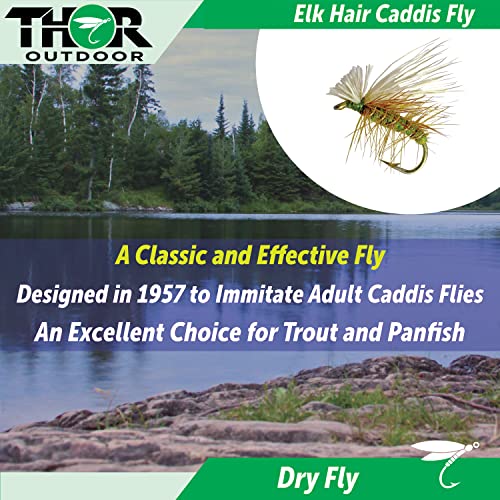 Thor Outdoor Elk Hair Caddis Dry Fly Set - Olive, Hook Size #14, Eco Pack - Fly Fishing Flies For Trout, Bluegill, Freshwater Panfish #TOP1