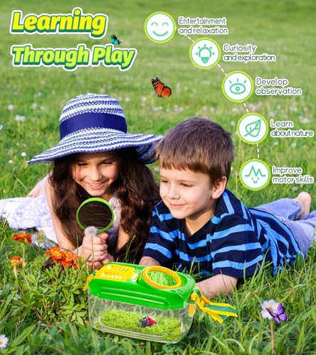 Bug Catcher for Kids, 17 PCS Bug Catching Kit with Bug Collector Toy Bugs Butterfly Net Magnifying Glass Insect Catcher Tweezers, Outdoor Explorer Kit for Kids Age 3 4 5 6 7 8