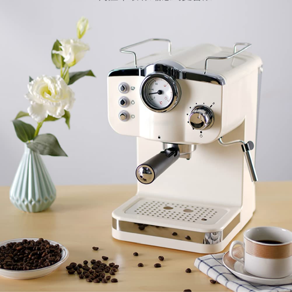 Macchina per caffè Espresso retrò, Macchina per caffè Espresso, Macchina per caffè semiautomatica, 20 Bar di Pressione, montalatte a Vapore, Serbatoio da 1,25 Litri, Stile retrò, Bianco
