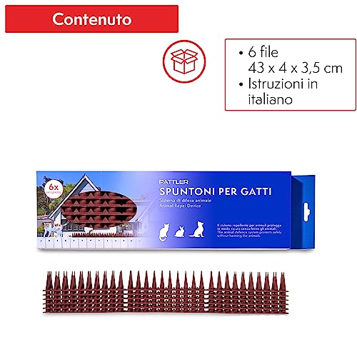 Pattler® - 6 Pezzi, 3 File, Marrone | Repellente Per Uccelli In Plastica Robusta | Balconi, Tetto, Davanzale, Recinzione | Dissuasore Per Gatti E Piccioni - 6