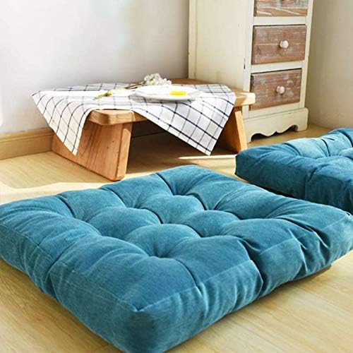 EGOBUY Meditation Floor Pillow, Square Large Pillows Seating for Adults, Blue Tufted Corduroy Cushions for Outdoor Yoga Tatami Fireplace Living Room, Memory Foam Filing, Blue, Cushion 22 x 22 Inch