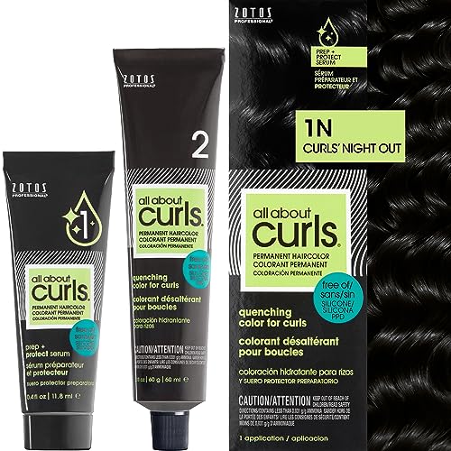 All About Curls 1N Curls Night Out Permanent Hair Color (Prep + Protect Serum & Hair Dye for Curly Hair) - 100% Grey Coverage, Nourished & Radiant Curls