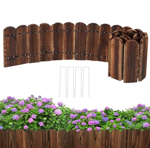 KAHEIGN Wood Garden Edging 15CM x 120CM Flexible Lawn Border Edging No Dig Landscape Fence with 4Pcs Ground Pegs for Garden Border Flower Bed Yard Pathway and DIY Landscaping
