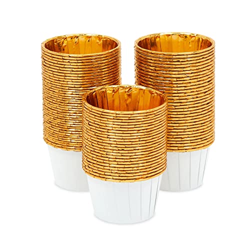 100-Pack Gold Aluminum Foil Cupcake Liners, 2.75X1.5-Inch White Colored Baking Cups For Muffins And Baked Desserts, Small Goodie Containers For Loose Nuts And Candies #TOP4