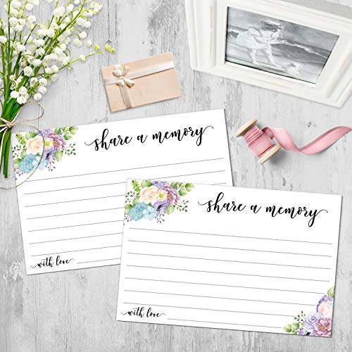 321Done Share a Memory Card (50 Cards) 4" x 6" - for Celebration of Life Birthday Anniversary Memorial Funeral Graduation Bridal Shower Game - Made in USA - White Watercolor Floral Pastel - Thumbnail 3