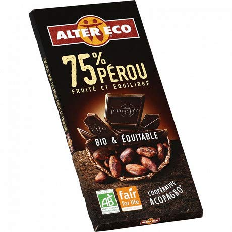 Alter Eco – Chocolate negro 75% orgánico 100 g – Pack de 4