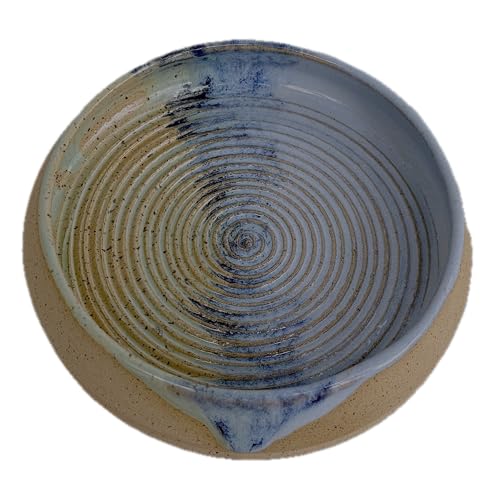 Blue and Green Oil Dip Dish Handmade Ceramic Garlic Grater Plate Kitchen and Dining Pottery Dinnerware Gift for Women, Men, Couples