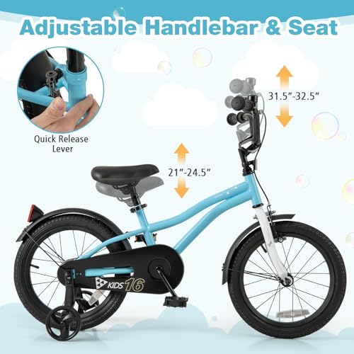 Image of BABY JOY Kids Bike, 12 14 16 18 Inches Sporty Bicycle with Training Wheels, Adjustable Seat, Handbrake & Coaster Brake, Reflectors, Girls Boys Bike for 3-8 Years Old Children