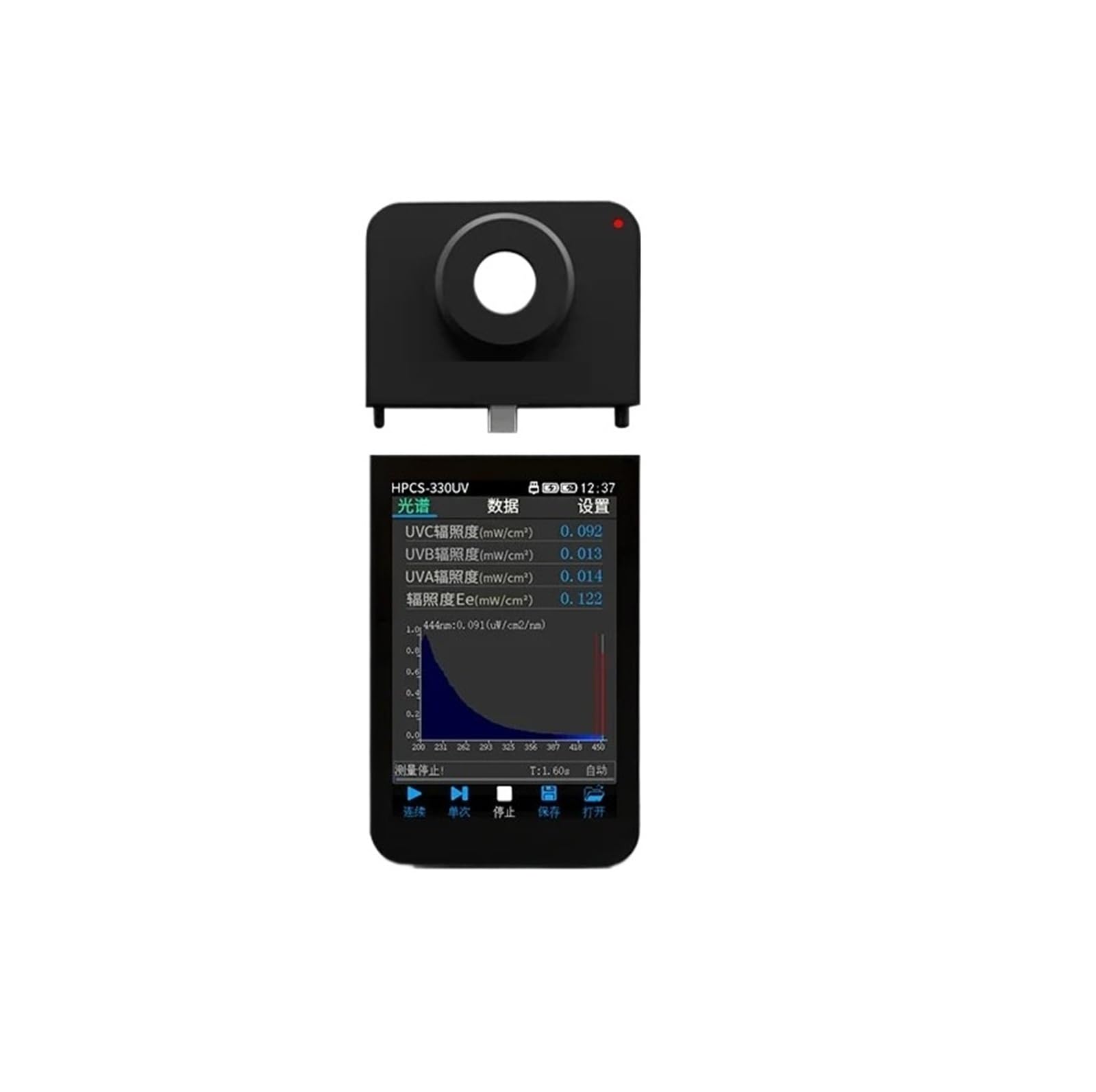 HPCS330UV UV-Lichtspektrometer, Lampenbestrahlungsstärke-Tester mit Wellenlängenbereich 230–450 nm, Labor-Spektrumanalysator Einfaches Datenlesen(HPCS330UV)