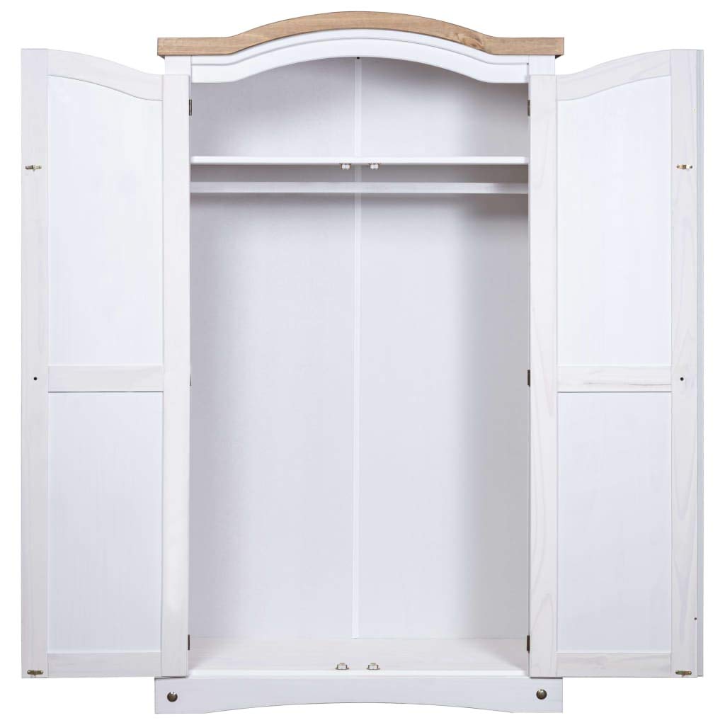 KOIECETA Kiefer Kleiderschrank Mexiko-Stil Corona Garderobenschrank Schlafzimmerschrank Dielenschrank Holzschrank Schrank (Weiß, 2 Türen)