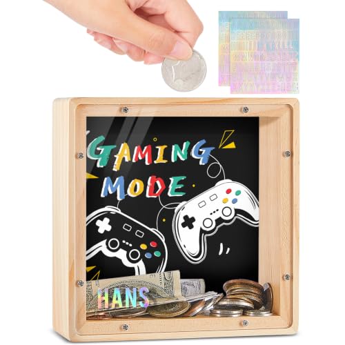 Image of ICOSY Piggy Bank for Kids, Wooden Framed Coin Bank