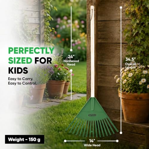 Image of Rakes with Hardwood Handle, Durable Plastic Head to Sweep Leaves in Lawn and Tidying Up The Garden, 34 inch (Green), 6 Pack