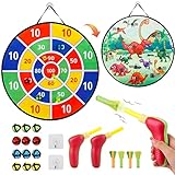 FYKK Dart Board for Kids Toys, 26'' Double-Sided Safe Board Game with 12 Sticky Balls, 2 Toy Guns 4 Dart Bullets, Christmas Stocking Stuffers, Indoor Outdoor Game for Age 3 5 7 8 12 Boys Girls Gift