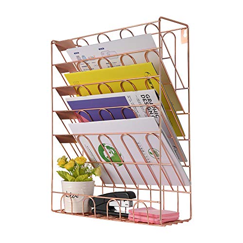 Spacrea-Hanging-File-Holder-Organizer-6-Tier-Wall-Mount-File-Organizer-for-Women-Hanging-Wall-File-for-Office-School-or-Home-Rose-Gold