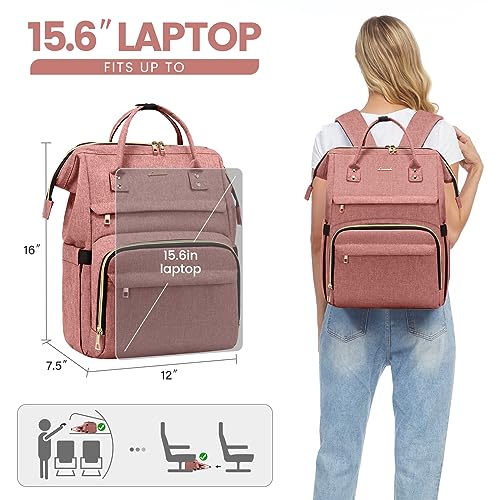 Image of LOVEVOOK Laptop Backpack for Women, 15.6 Inch Professional Womens Travel Backpack Purse Computer Bag, Waterproof College Work Bag Carry On with USB Port, Light-pink