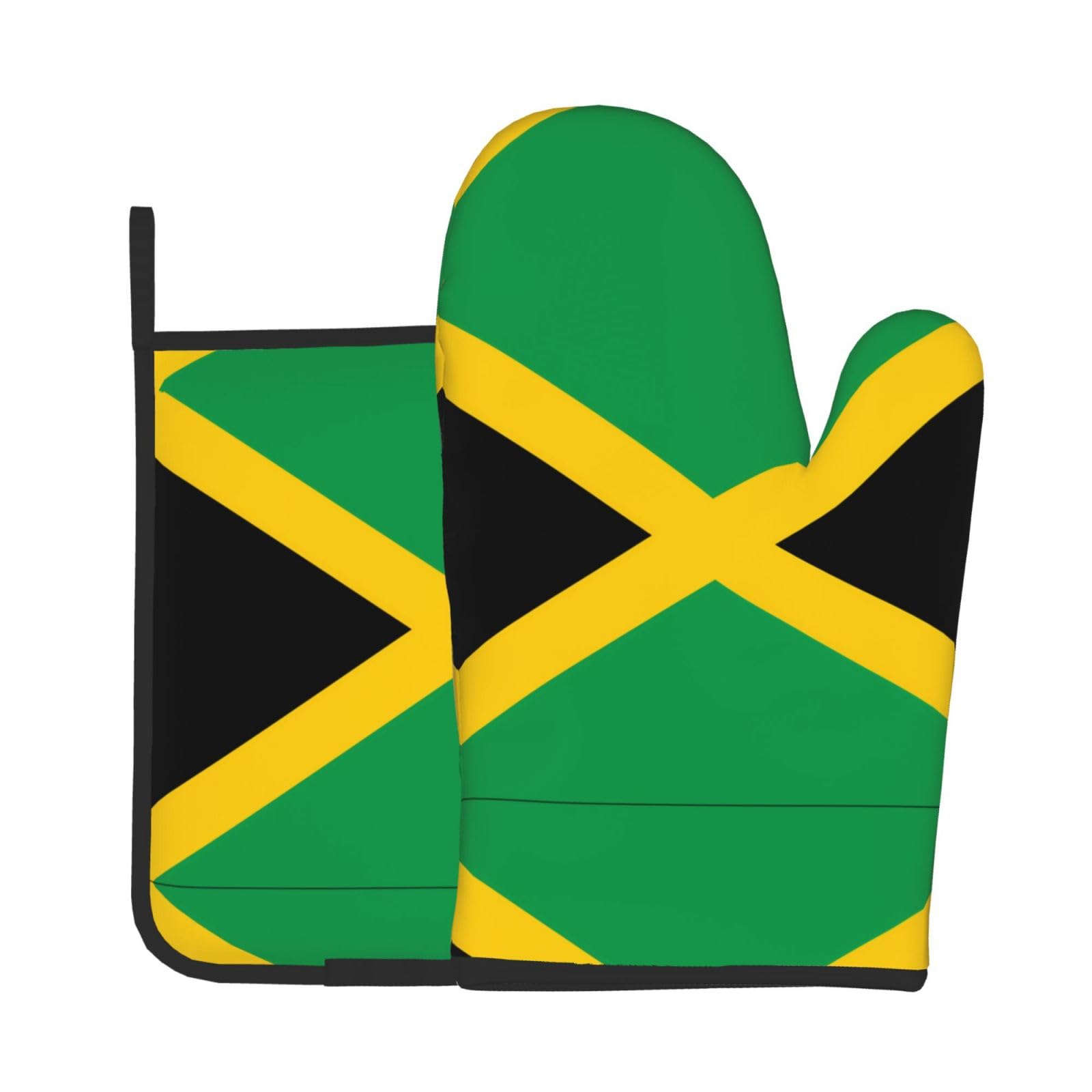 Oven Mitts and Potholders Set of 2 for Kitchen Baking Cooking GrayFlag of Jamaica Thick and Durable