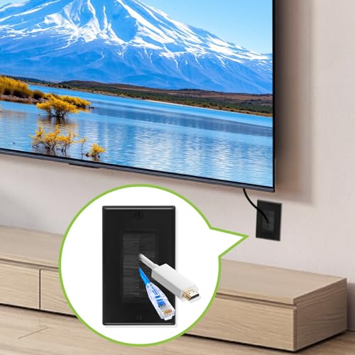 Placa de pared con cepillo negro para ocultar los cables del televisor de la sala de estar 7