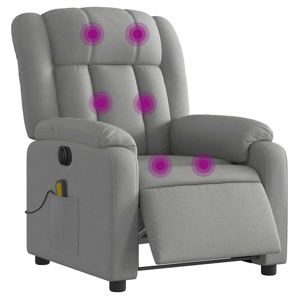 Sillón Reclinable de Masaje Eléctrico, Silla con Respaldo, Sillón Orejero Ajustable, Tela Gris Claro