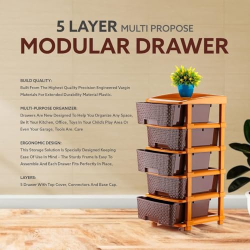 Image of TEKCOOL Plastic Drawer Organizer Self Standard Rectangular Multi Purpose Modular Drawer System Large Chest of Drawer Organizer for Home Office,Product Dimension When assembeled (5XL, Coffee);'