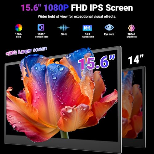 Image of 15.6 inch One-Cable Laptop Screen Extender, Ultra-Thin 1080P FHD Triple Portable Monitor, Travel Monitor for 13-17.3 inch Laptop, USB-C /USB-A Connection, Dual Monitor for Mac /Windows /Android(Driver Required)