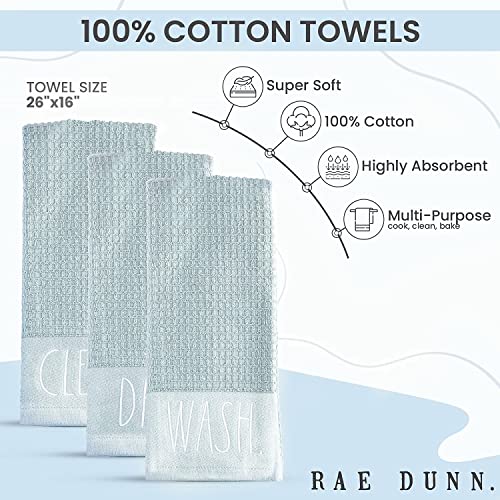 Rae Dunn Set Of 3 Hand Towels For Kitchen And Bathroom, 100% Cotton, Embroidered Blue Dish Towels Embroidered Wash, Clean, Dry 16 Inches X 26 Inches Decorative Hand Towels #TOP3