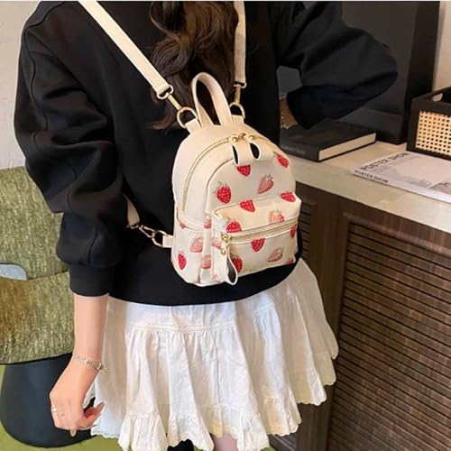 bookbag Women's Cute Backpack Teen Girl Bag Cherry Print Back Bag Double Zipper Wallet backpack(Strawberry)2