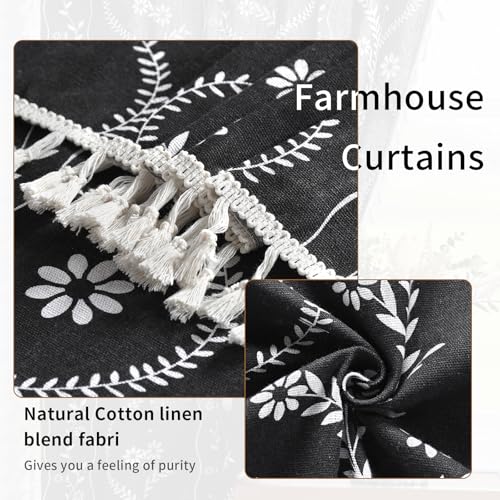 Image of Schweek Boho Tassels Curtains 63 Inches Long 2 Panels for Living Room Black
