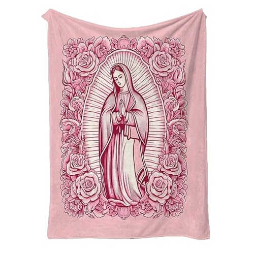 Manta de lanzamiento suave, decoración y ropa de cama temática religiosa, manta polar caliente religiosa, para dormitorio sofá apartamento camping regalo de inauguración de invierno mujeres