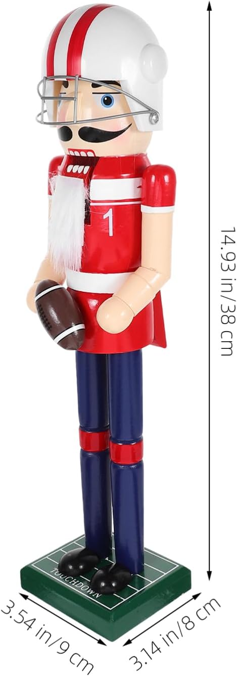 DECHOUS Football Player Nutcracker Christmas Figurine 15 Inch Wooden Sports Nutcracker Rugby Christmas Table Centerpiece Decoration for Home Mantle Fireplace, Xmas Party, Holiday