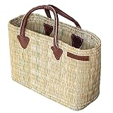 NATUREHOME große von Hand geflochtene Tasche Schilf Einkaufstasche Shoppler Stroh Strand Tasche mit Ledergriffe