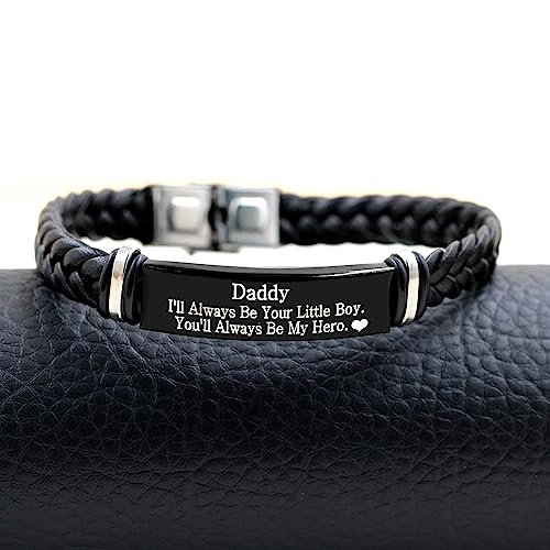 Image of Uloveido PU Leather Stainless Steel ID Bracelet for Son from Mom Dad, Encouragement Inspirational Gift to Men