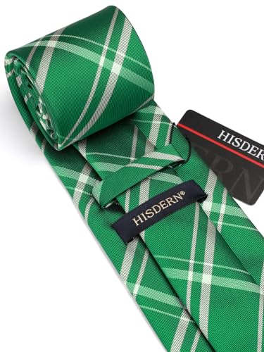 Image of HISDERN Ties for Men Plaid Checkered Tie with Pocket Square Woven Business Formal Necktie Handkerchief Set Wedding Party