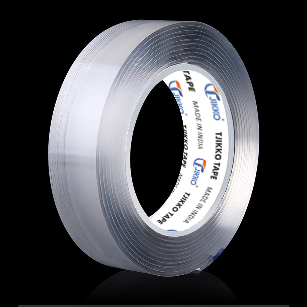 TJIKKO Nano Suction Double-sided Grip Tape 25 mm width 3 meter length, Heavy Duty - Multipurpose Removable Traceless Mounting Tape (Reusable, Washable, Transparent) (Pack of 1)