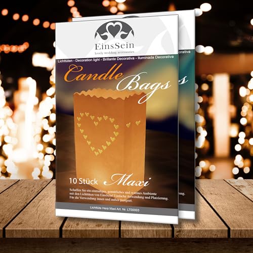 EinsSein 10x Sac à bougie coeur Maxi beige papetière lanterne photophore papier photophores lanternes lampion sacs a bougies lumineux decoratives volante mariage...