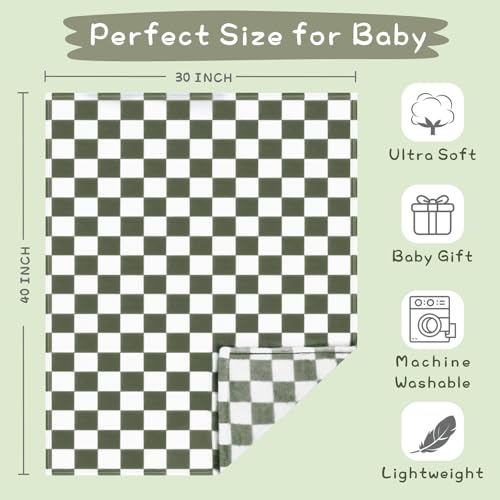 Image of Yurhap Checkered Baby Blanket Fleece Baby Blankets for Boys, Ultra Soft Cozy Fluffy Infant Toddler Newborn Receiving Blankets for Crib Stroller, 30''x40'', Dark Olive