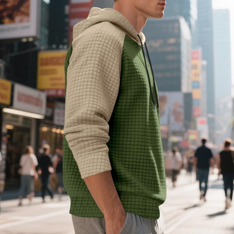 ZOCANIA Sweatshirts for Men Long Sleeve Waffle Knitted Sweater Drawstring Hoodies Mens Color Block Pullover Casual Hoody - Image 3