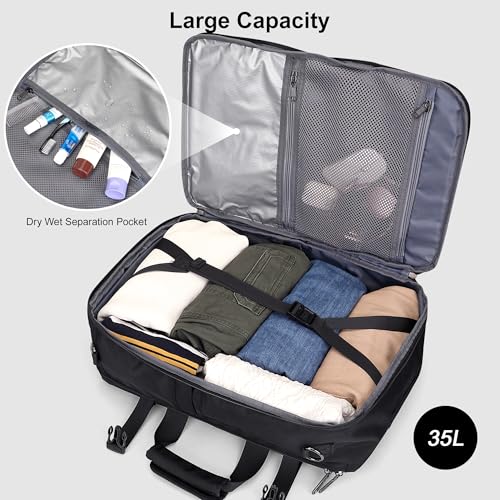 PIJUSHI Travel Backpack for Women Men Carry on Luggage Backpack Convertible Large Laptop Duffel Bag for Airplanes(PE049 Black)4