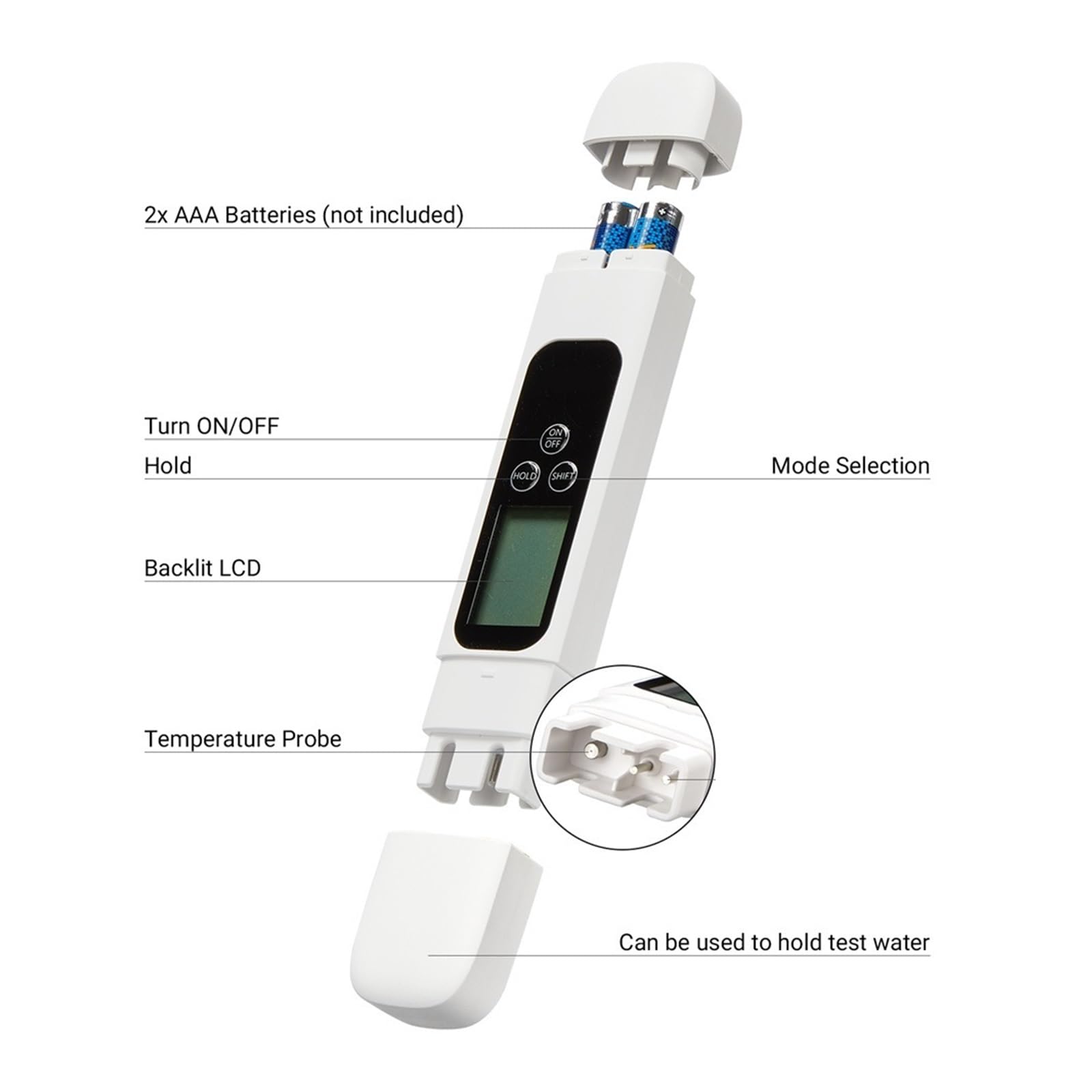 Probador De Calidad Agua Digital 3 En 1, Rango Medidor, Temperatura Pureza Multifuncional MedicióN Precisa