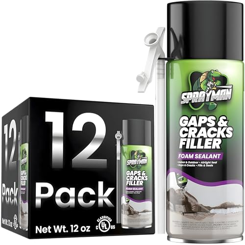 Sprayman Gaps and Cracks Filler Foam - Polyurethane Expanding Foam Sealant for Insulating Doors & Windows, Waterproof & Paintable, Straw Use - 12oz, 12 Pack