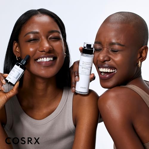Before and after comparison showing improved skin brightness and reduction in blemishes with COSRX set