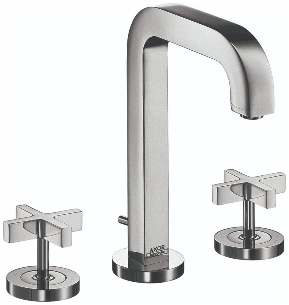 AXOR Citterio Modern Minimalist Hand Polished 2-Handle 9-inch Tall Bathroom Sink Faucet with Drain Assembly Set in Chrome