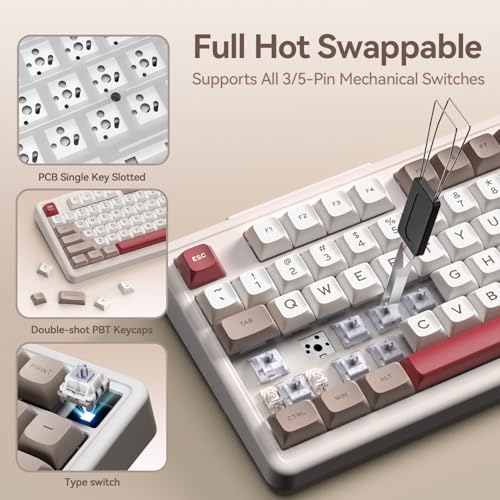 Image of AUSDOM H98 Wireless Bluetooth Mechanical Keyboard, BT5.3 /Type-C /2.4G Tri-Mode Hot Swappable Custom Gaming Keyboards, Gasket, RGB, Numpad, Computer Keyboard for Mac /Win /Office, 98 Keys(Clicky Sound)