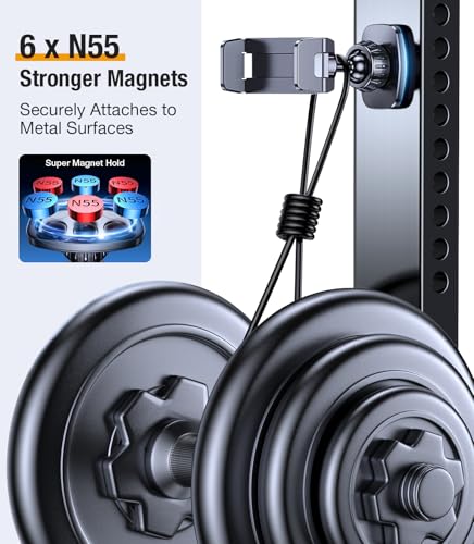Image of Gym Magnetic Phone Holder【Strong Magnets】Magnetic Phone Holder for Gym Record Attach to Metal Surface,Magnetic Phone Mount for Gym Accessories for Men Women Compatible with All Smartphones 4.7-7 inchBlack