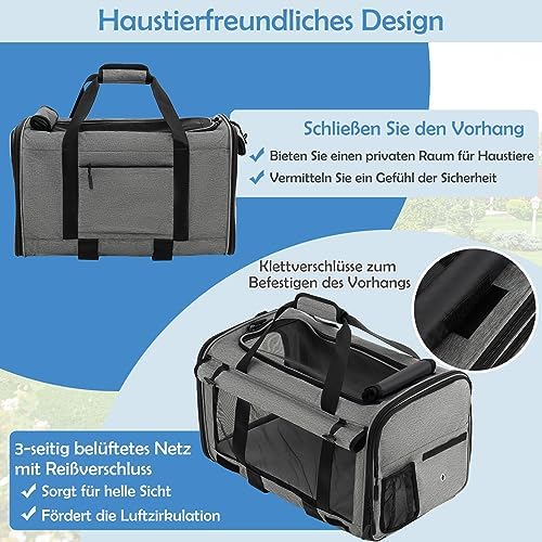 FANTASK Transportbox Mobil, Transporttasche mit Teleskopgriff & Rädern & kleine Tasche, klappbare Reisebox für kleine & mittelgroße Haustiere