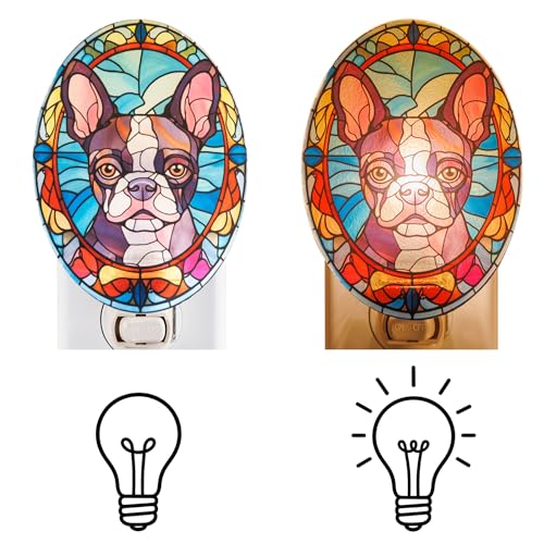 Image of Dog Night Light French Bulldog, Stained Glass Styled Plug-in Wall Nightlight, Bulb Included, Pet Memorial & Dog Lover Gift, Bedroom Hallway Bathroom Decor