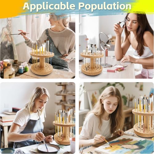 Image of Rotating Paint Brush Holder, 360 Smooth Rot Hardwood Artist Organizer