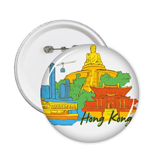 Badge illustration Hong Kong S broche ronde pour vêtement et sac