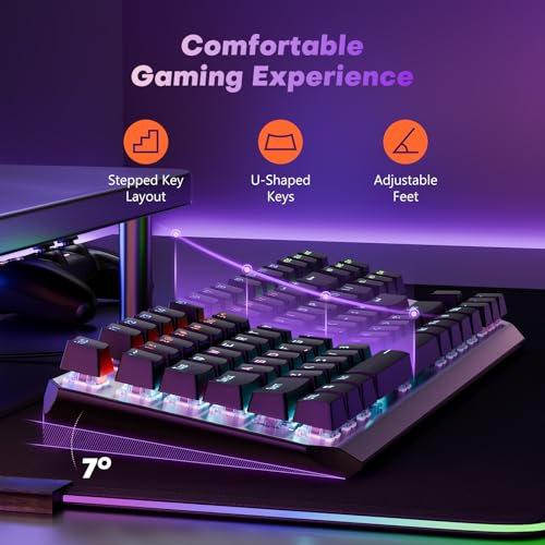 AULA Keyboard, TKL Mechanical Gaming Keyboard with RGB Backlit, All-Metal Panel, N-Key Anti-Ghosting USB-C Wired Keyboards Red Switches with Programmable Keys for MAC Xbox PC Gamer, 87 Keys - Thumbnail 5