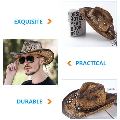 Chapeau western tressé café pour des vacances au soleil - 3