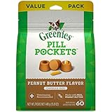 GREENIES PILL POCKETS for Dogs Capsule Size Natural Soft Dog Treats with Real Peanut Butter, 15.8 oz. Pack (60 Treats)